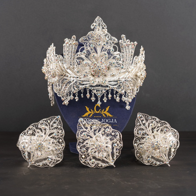 Siger Sunda Trap Lengkung Silver/mentul/Kembanggoyang/Rumbai/Juntai/set manten/siger sunda pengantin