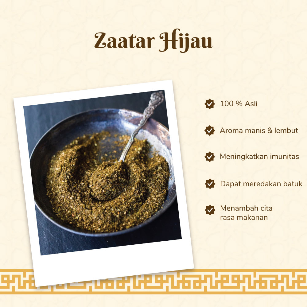 

Arabian Palm - ZAATAR HIJAU Kualitas Terbaik Original Timi Hijau Rempah-Rempah Obat Herbal