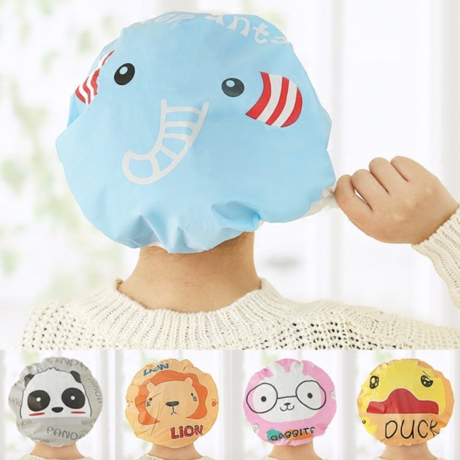 Shower Cap Penutup Rambut Dewasa - Pelindung Rambut Motif Karakter Lucu