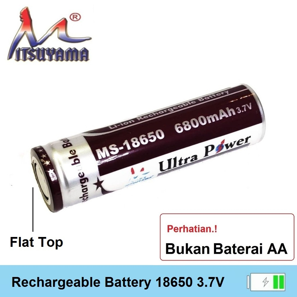 Baterai Mitsuyama MS-18650 Flat/rata 6800mAh 3.7V Li-ion Rechargeable Batt