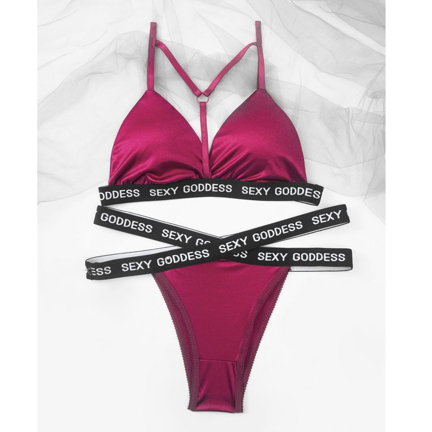 BRI* BS1030 Lingerie Wanita Sexy lingeri Set Motif Satin transparan Seksi Set + G-String Wanita-7