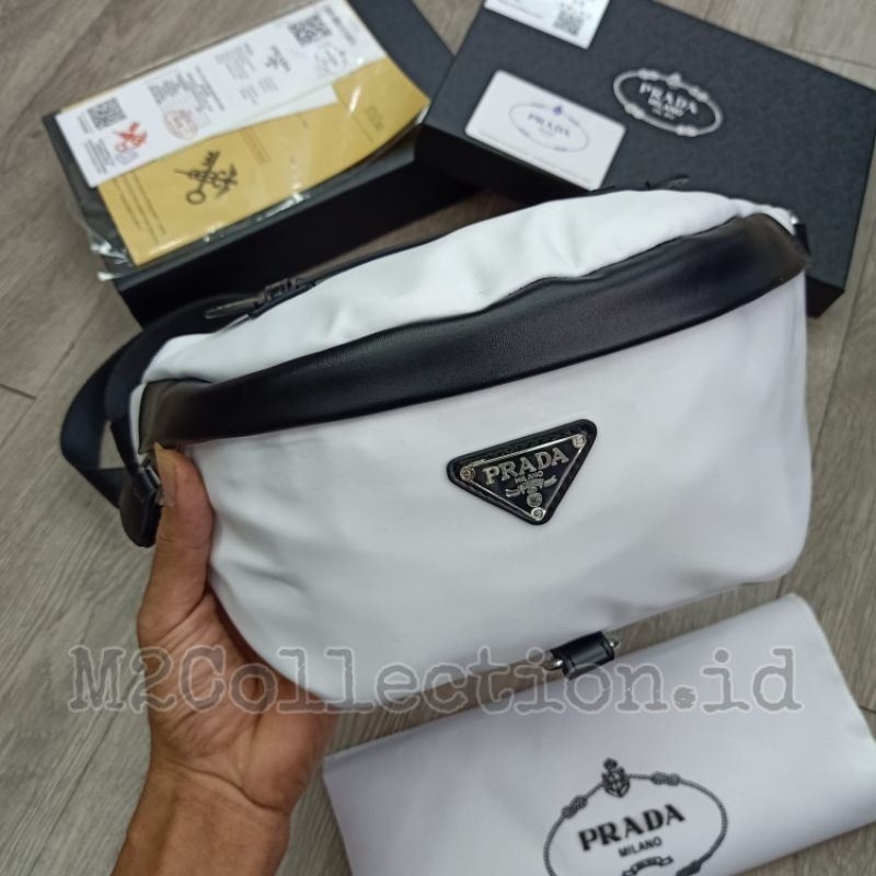 Waistbag Prada White Nylon Bumbag Tas Pinggang Premium Quality