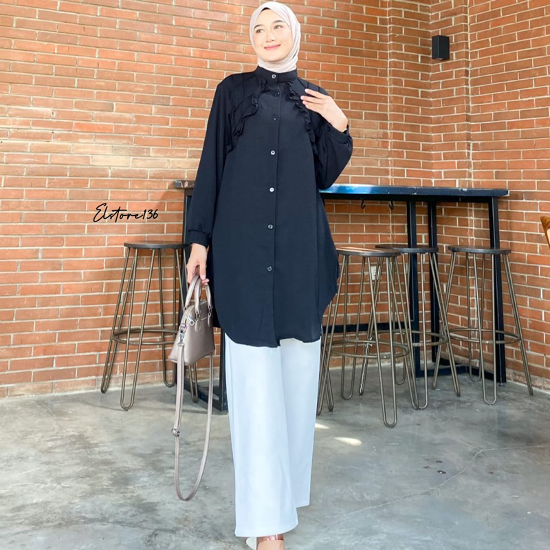 Tunik Polos Wanita Saskia Tunik Busui Friendly Lengan Panjang Bahan Crinkle Airflow Premium OOTD Remaja Dewasa Kekinian Atasan Muslimah Terbaru