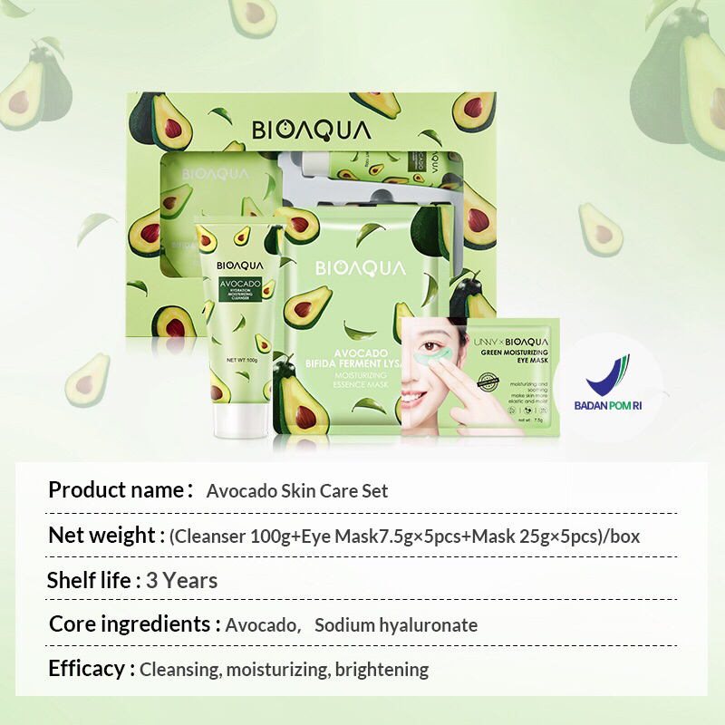[BISA COD] BIOAQUA Avocado Skin Care Set - Paket Bioaqua Lengkap - Bioaqua Skincare Set - Bioaqua Avocado Sheet Mask