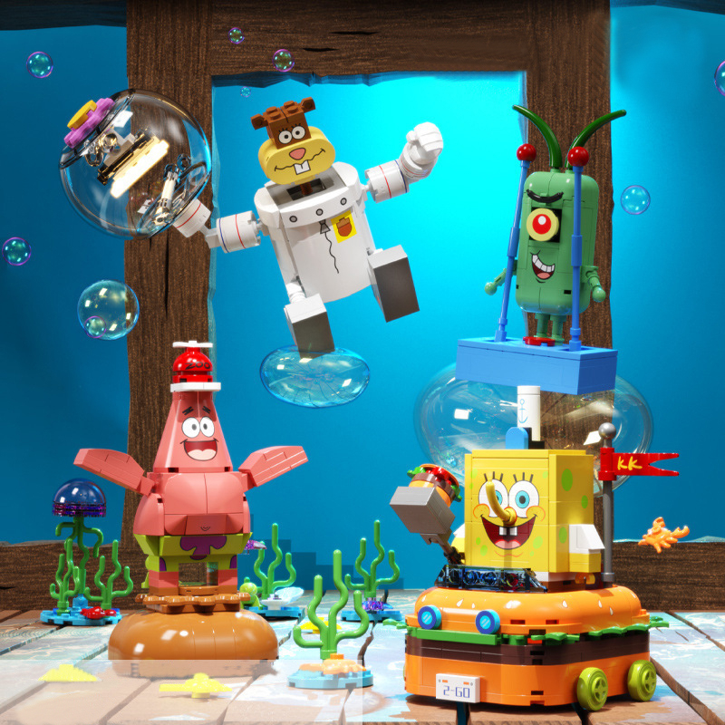 Mainan Balok SpongeBob SquarePants Edukasi Karakter Kartun Mainan Balok DIY 3D Puzzle Brick Mini