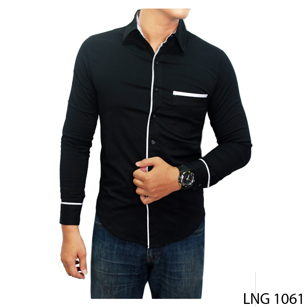 Men Long Sleeve Casual Shirts Clothing Katun Abu – LNG 1638