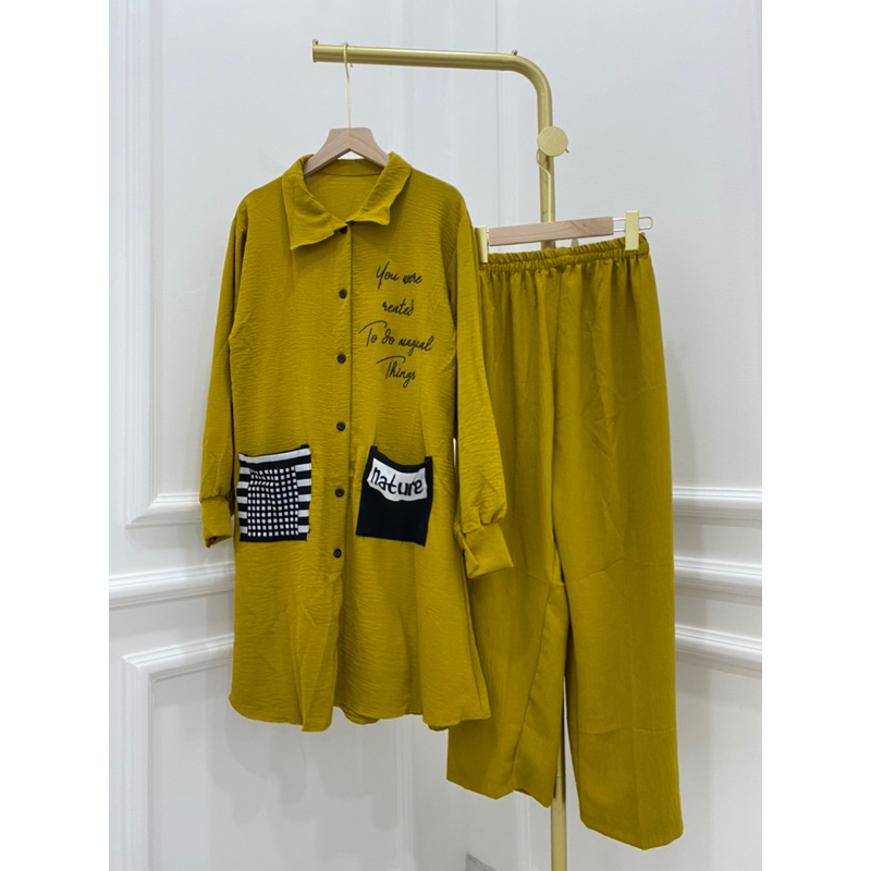 SET CRINKLE POLOS MOTIF TULISAN MURAH GROSIR VIRAL MODELLANO CANTIK MUSLIM