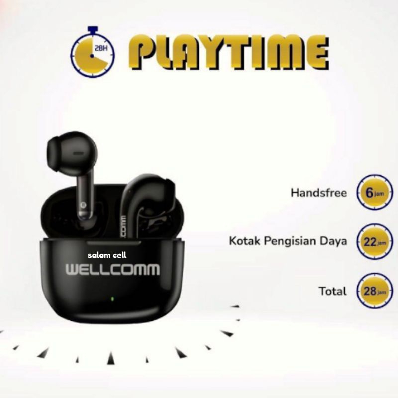 Headset Bluetooth TWS Wellcomm W01 Bluetoot V5.1 Playtime 28jam Original Garansi Resmi