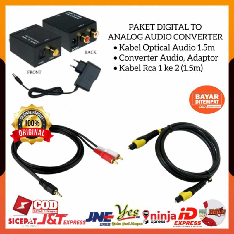 (COD) PAKET LENGKAP AUDIO CONVERTER DIGITAL TO ANALOG DARI TV KE SPEAKER AKTIF HOME THEATER / OPTICAL COAXIAL TO RCA