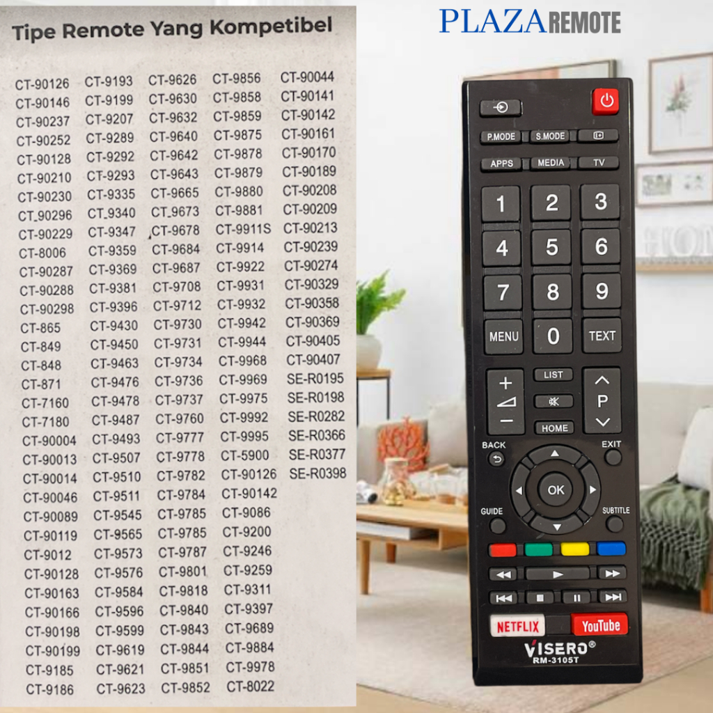 REMOTE TV TOSHIBA SMART TV YOUTUBE VISERO 3105T UNIVERSAL TABUNG LCD LED