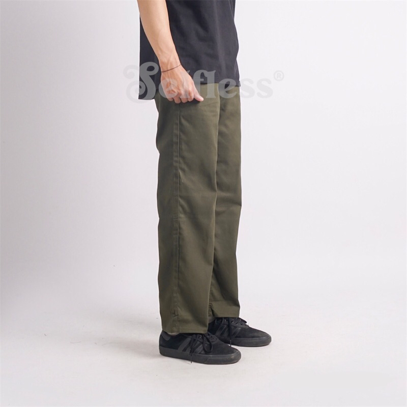 Selfless - Celana Chino Panjang Reguler Straight Loose Fit Standar Pria Fatigue Chino Work Pants Chinos Cinos Baggy Gober Komprang Kombor Panjang Pria Hitam Abu Hijau Army Mocca Cream