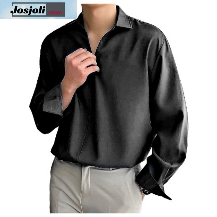 JOSJOLI_Store/Kemeja Santai Korea Style/Kemeja Polos SOHOO/Kemeja Casual kawaki Laki-Laki/M L XL