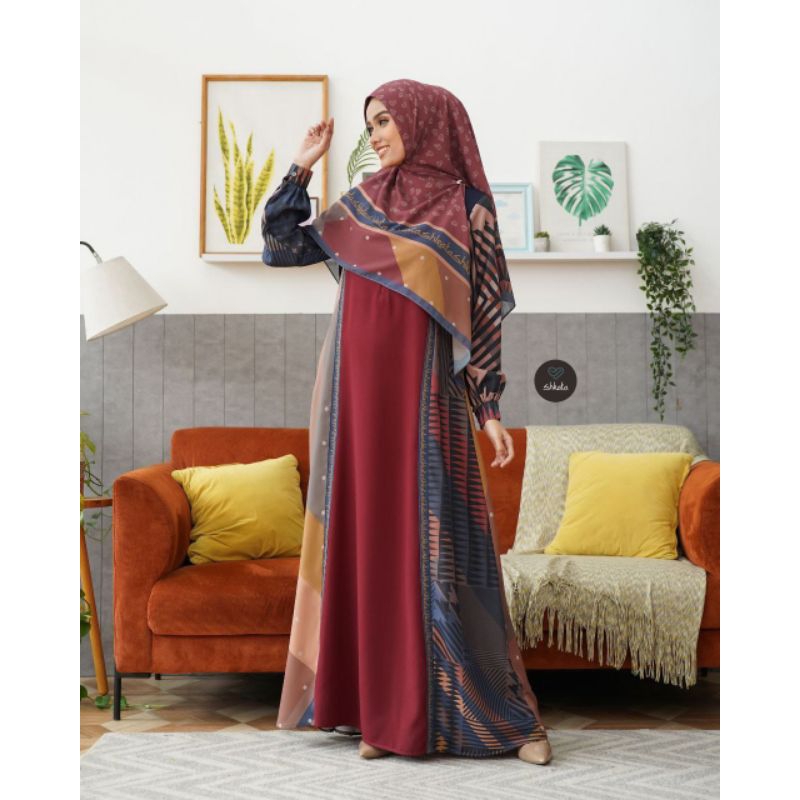 Premium Damia Maroon Shkata Kerudung Gamis