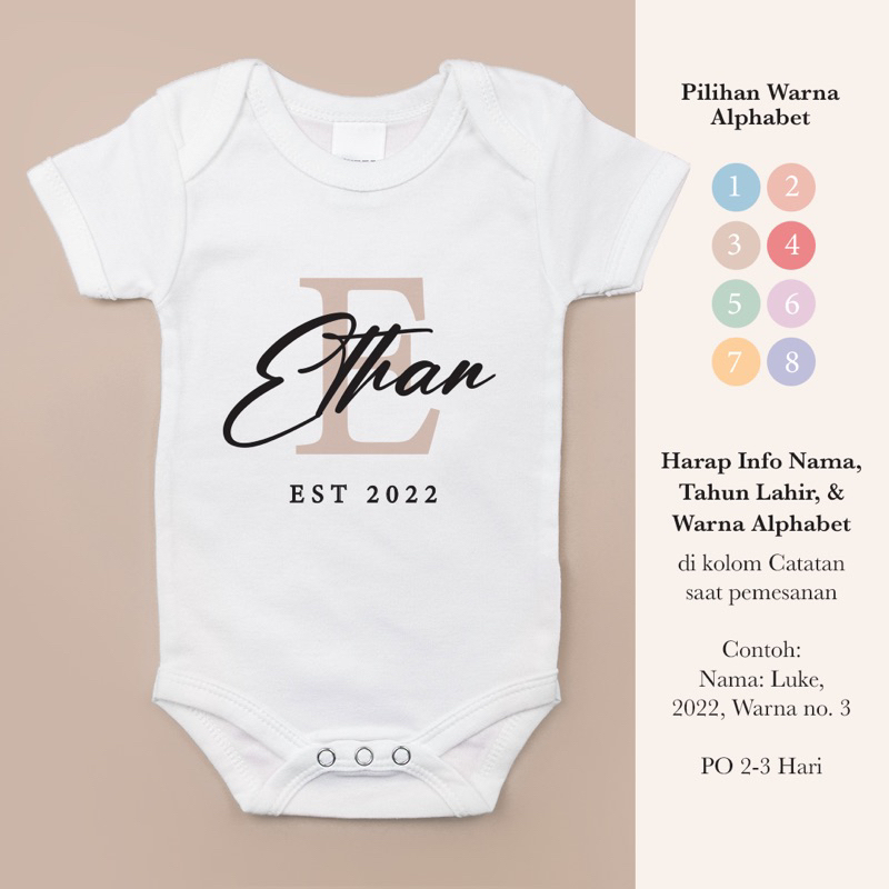 Custom Jumper Bayi | Custom Nama Baju Bayi | Jumpsuit Bodysuit Bayi Cetak Nama