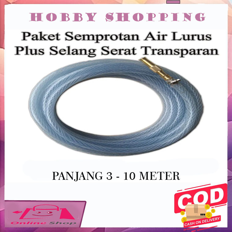 Paket Semprotan Cuci Motor Selang Benang 1/2 + 1 pcs Kepala Semprotan Air Kuningan Lurus Hose Nozzle Spray Steam Semprotan Taman Motor Mobil