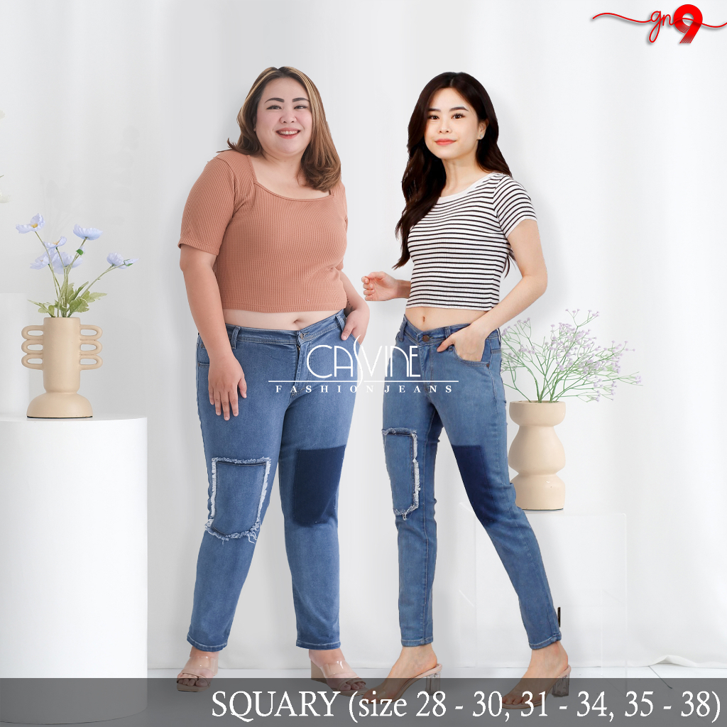 CASVINEJEANS || Celana Jeans Wanita Squary Patch Lipatan Bisa Dibuka Bigsize Jumbo Mom Jeans