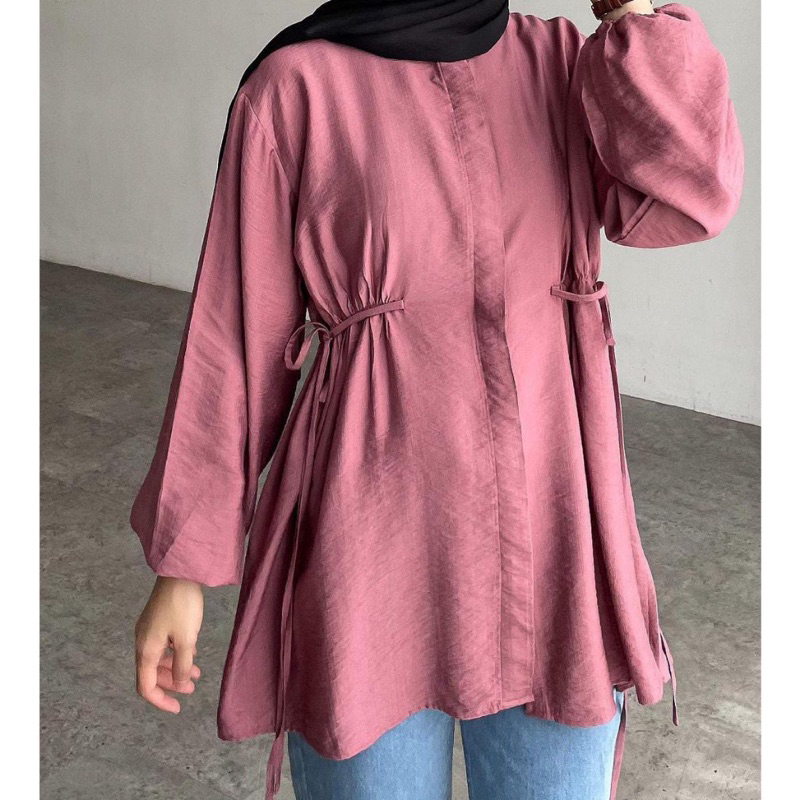 Kemeja Polos Wanita Tali Pinggang Polo Linen Aliza