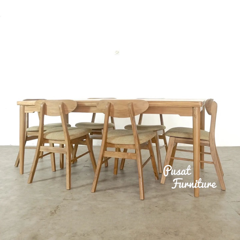 SET MEJA MAKAN ROPAN KURSI 6 JOK KAIN