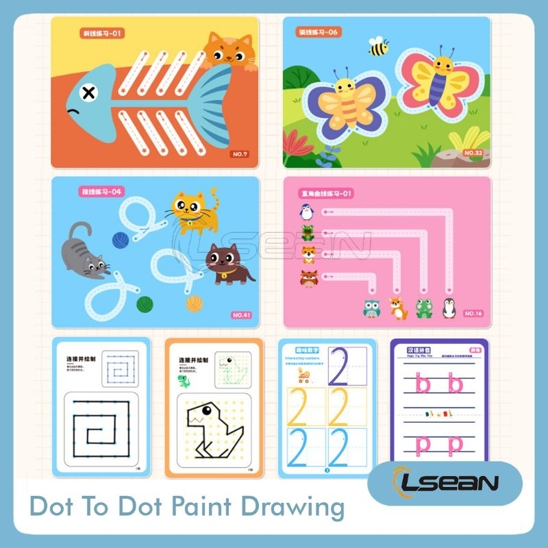 DOT TO DOT Reuseable Magic Workbook Activity Mainan Buku Anak Belajar Menulis dan Menggambar