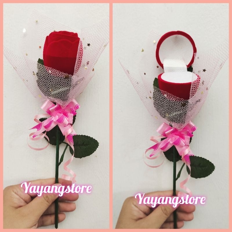 KOTAK CINCIN / BOX CINCIN / TEMPAT CINCIN / RING BOX / GIFT BOX BUNGA MAWAR MERAH VALENTINE IMPORT