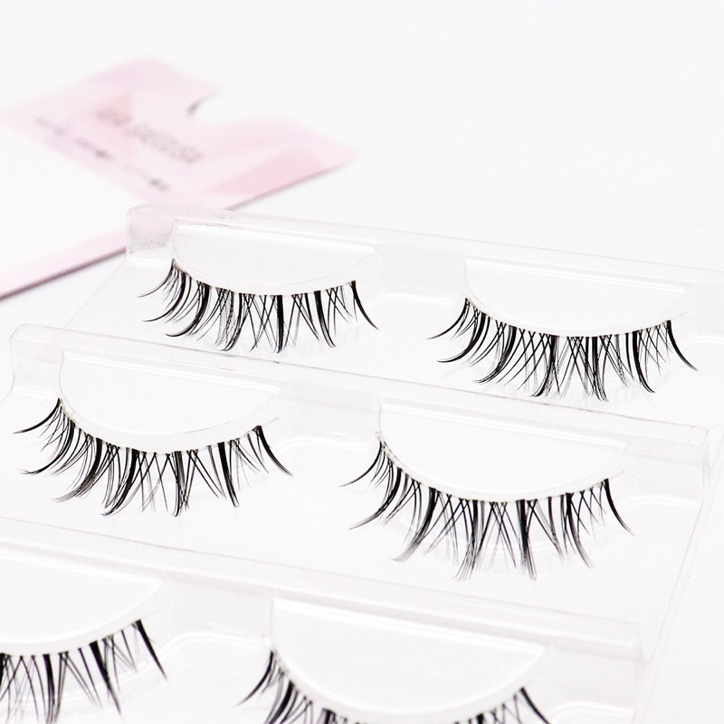 KM11 - 3PASANG Air False Eyelashes Comic Eye Japanese Fake Eye Lashes Extension Clear Band Natural Nude Makeup Little Devil