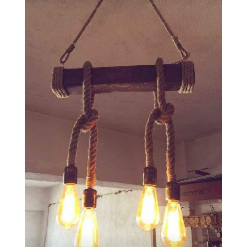 Lampu Hias gantung rustyc kayu tali goni minimalist lamou tali lampu hias tali goni vintage cafe lam