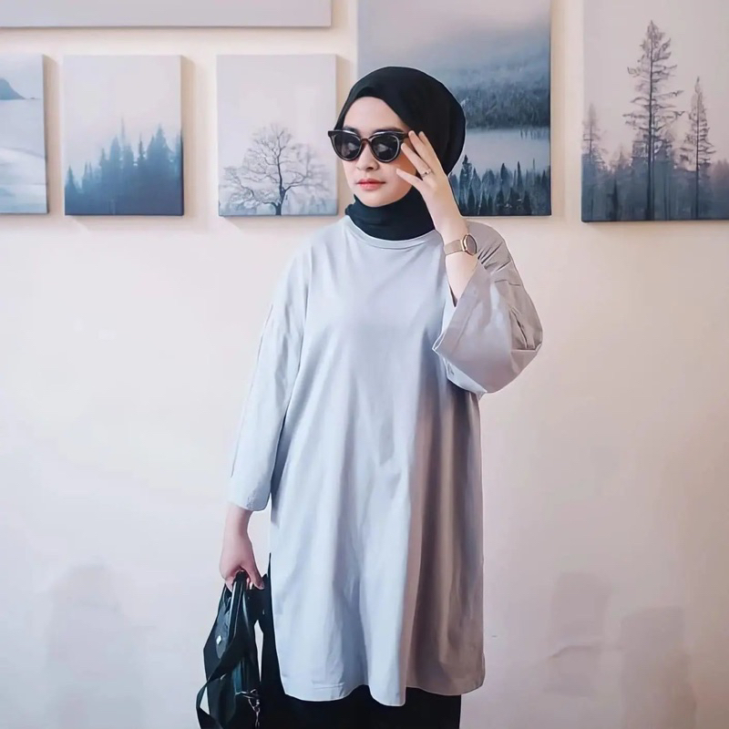 KAOS POLOS OVERSIZE WANITA LENGAN 7/8 TUNIK BASIC OVERSIZED TOP HIJAB FRIENDLY