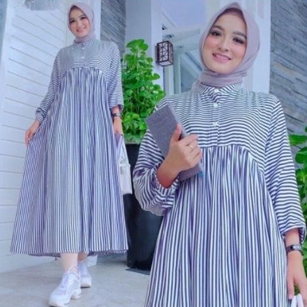 Jawani Midi Dress Gamis Wanita Fashion Muslim Motif Salur