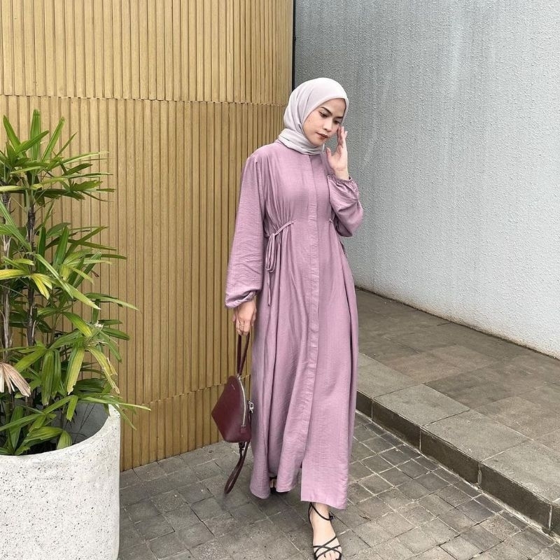 Hazzel Midi Dress Linen Tali Pinggang OOTD Long Dress