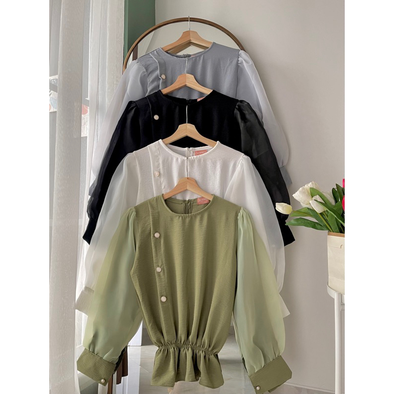 alexa crop top / crop top organza / kemeja organza