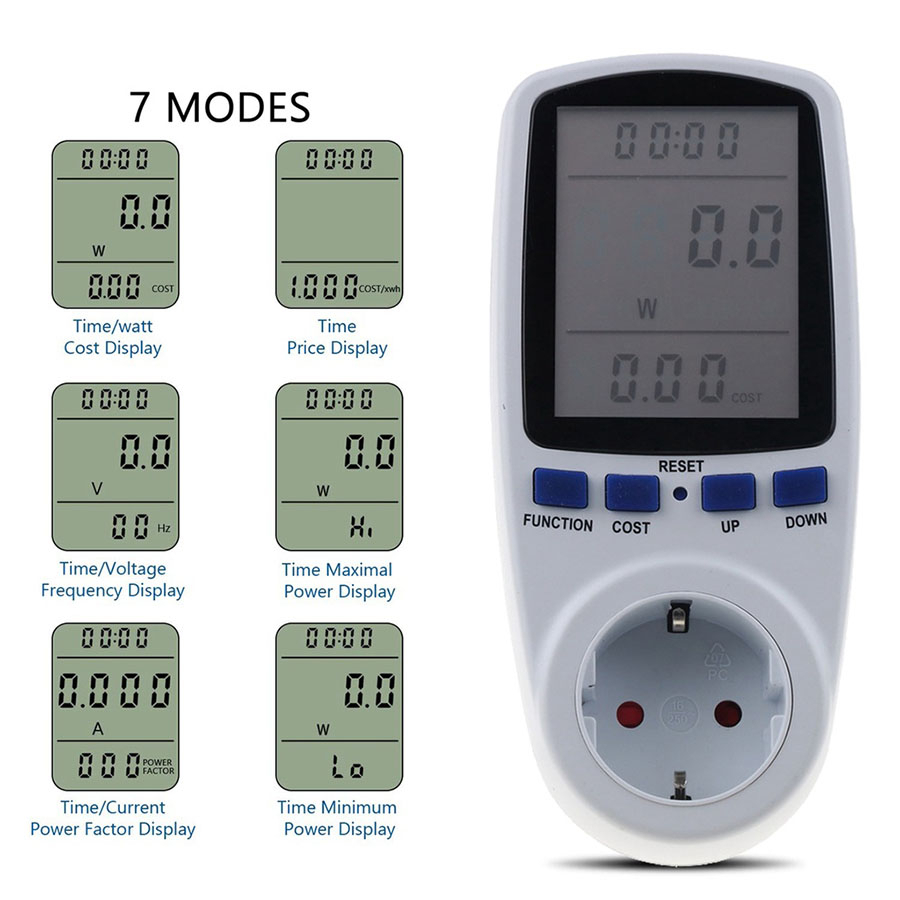 Watt Meter Stop Kontak Pengukur Daya Listrik Wattmeter KWH Volt Ampere Digital Power Meter AC Voltmeter Daya Energy Ukur Biaya PLN