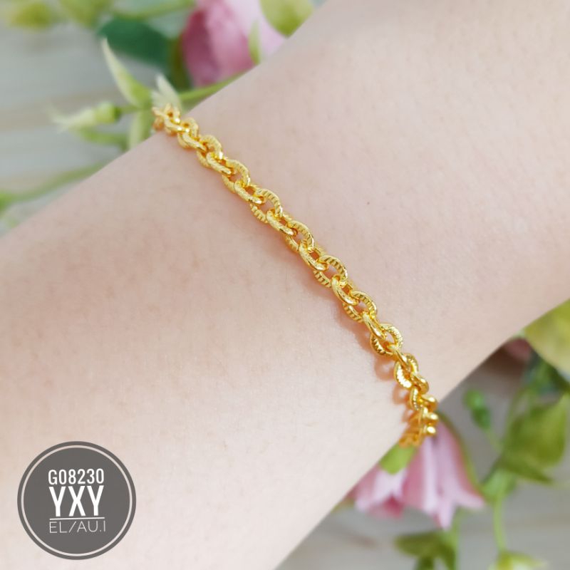 Gelang yaxiya rantai nori ukir warna gold 24k G08230