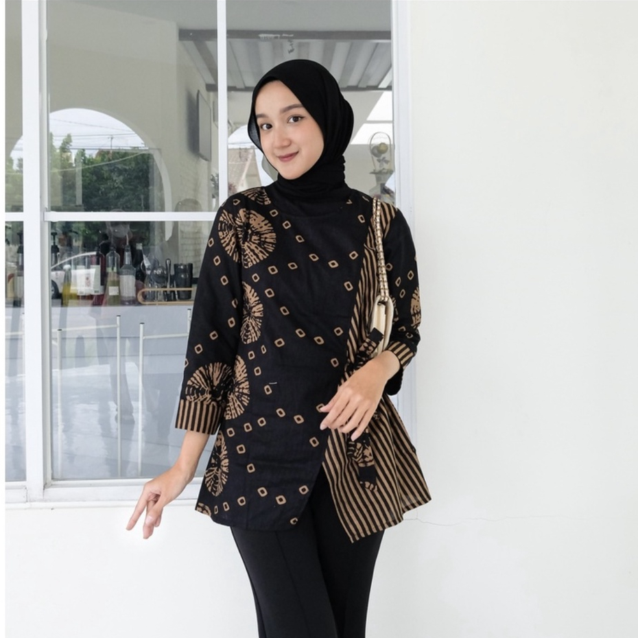 Baju Batik Wanita Modern Atasan Blouse Batik Kerja Kantor Wanita Seragam Batik Alina