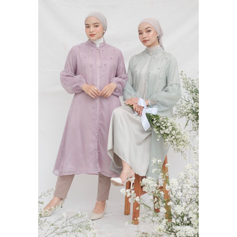 Khava Organza Outer Tunik Ld 106/Tunik Organza Kondangan/Tunik Set Outer Organza/Outer Kondangan Sage