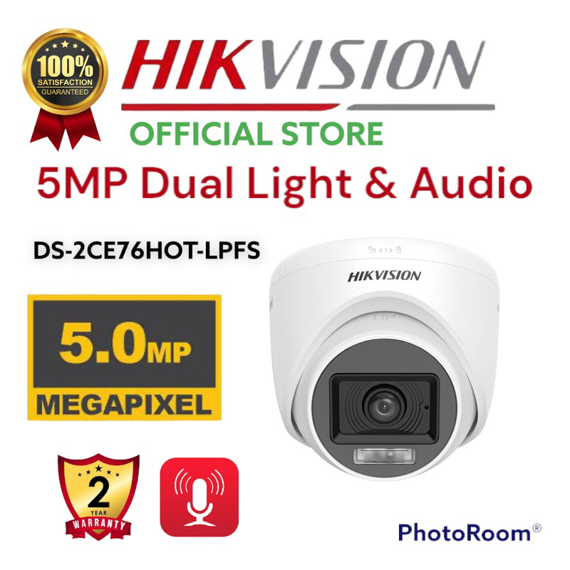 paket camera cctv 1 kamera hikvision 5mp dual light colorvu + audio build built in mic 4 channel ch bisa rekam suara