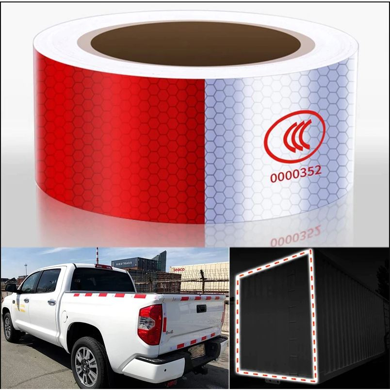 Reflective Sticker Warning Strip Tape Two Color Trunk Exterior 5x300cm 5x100cm, Strip Reflektif Mobil Truk Trailer Pita Reflektif, Stiker nyala dalam gelap, stiker sepeda gunung, Sticker Reflektif Mobil Bak Truk Reflektor