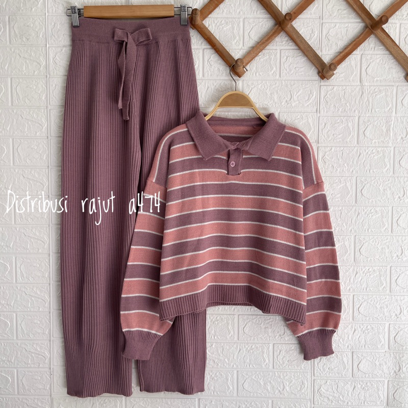 ONESET SWEATER RAJUT PEPONI SETELAN CELANA KULOT