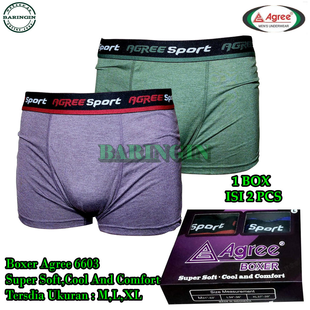 Boxer Pria Dewasa [ 1BOX ISI 2 PCS ]-Boxer Pria Dewasa Agree 6603 Super Soft Cool and Comfort Bahan Katun Super Adem