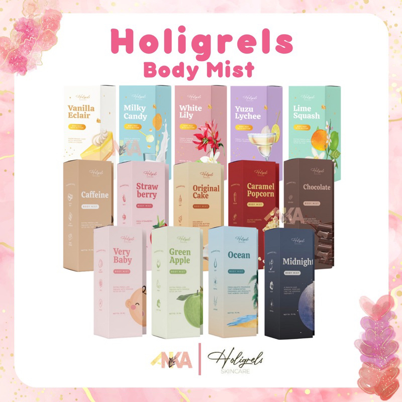 Holigrels Parfume Gantung Body Mist dan Deo Spray Vanilla Popcorn Very Baby Strawberry