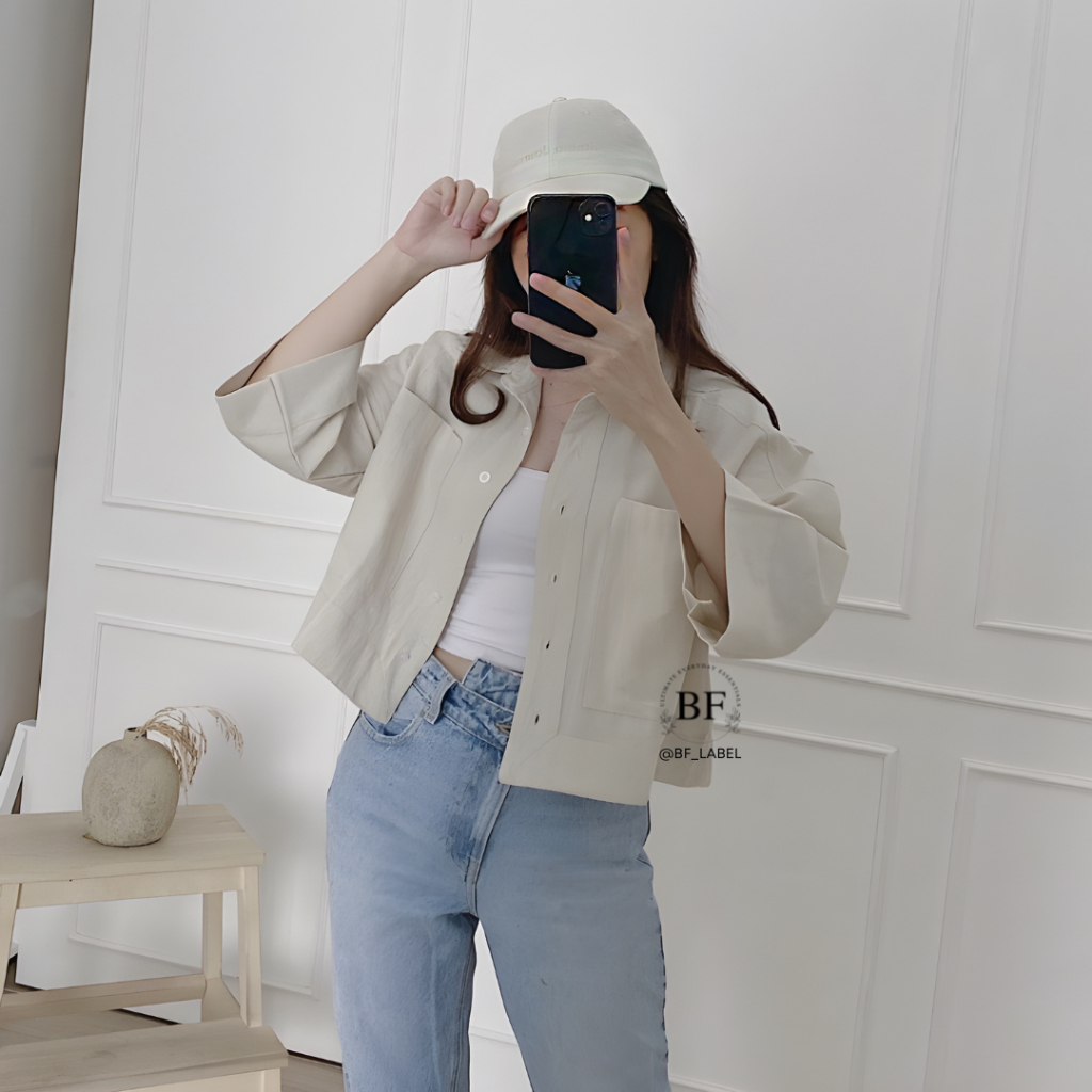 Kara Crop Top 991 - Kemeja Oversize - Kemeja Crop - Outer Oversized Shirt Linen