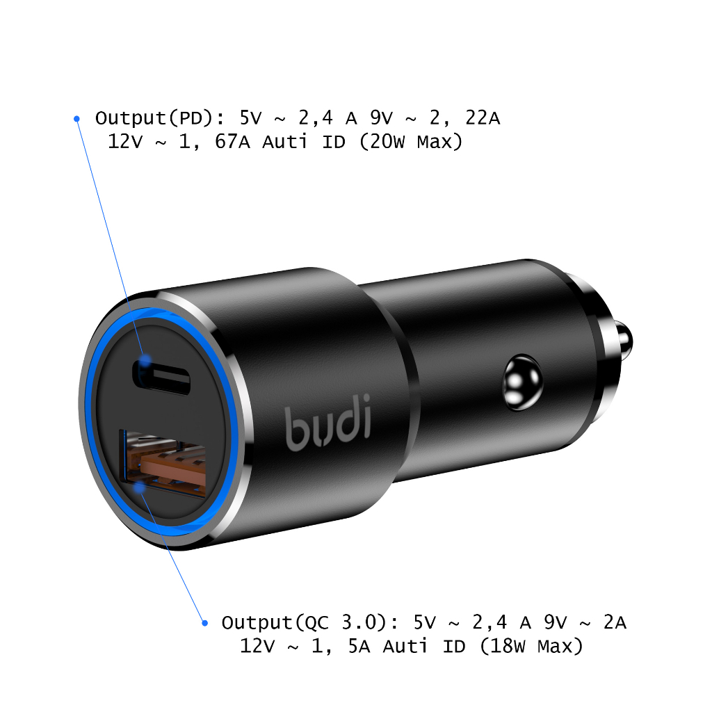 Saver Charger Mobil 2 Slot Quick Charge 18 Watt PD 20 Watt