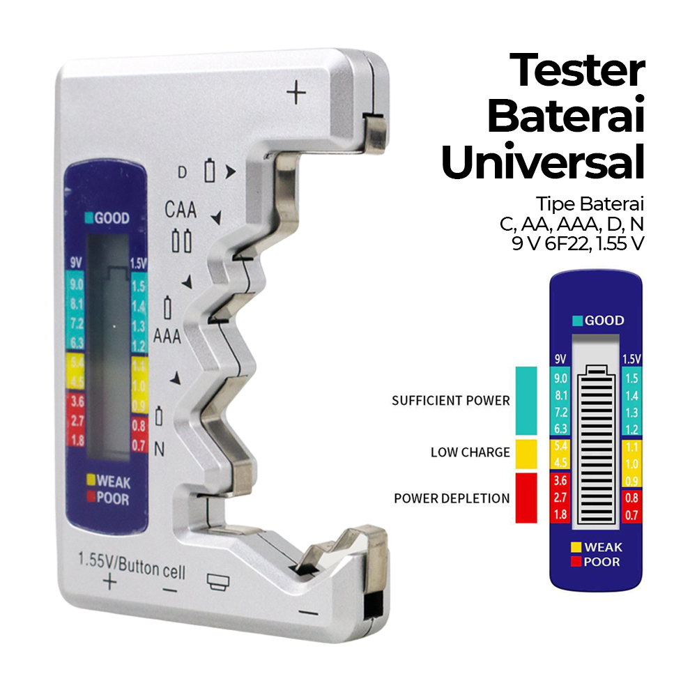 ANENG Tester Baterai Universal Battery Capacity Checker AA AAA Display Digital - Silver