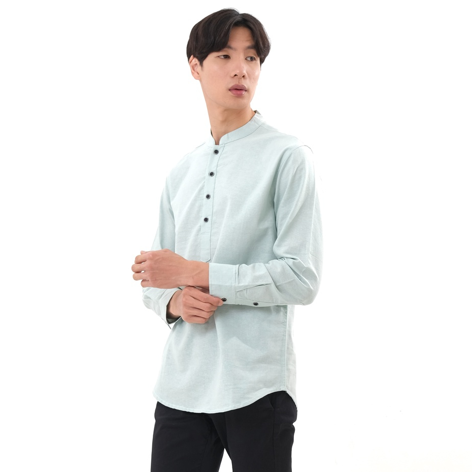 SANVANINA Kemeja Kurta Koko Shanghai Pria Slim Fit Lengan Panjang Mint Green - E-1411K