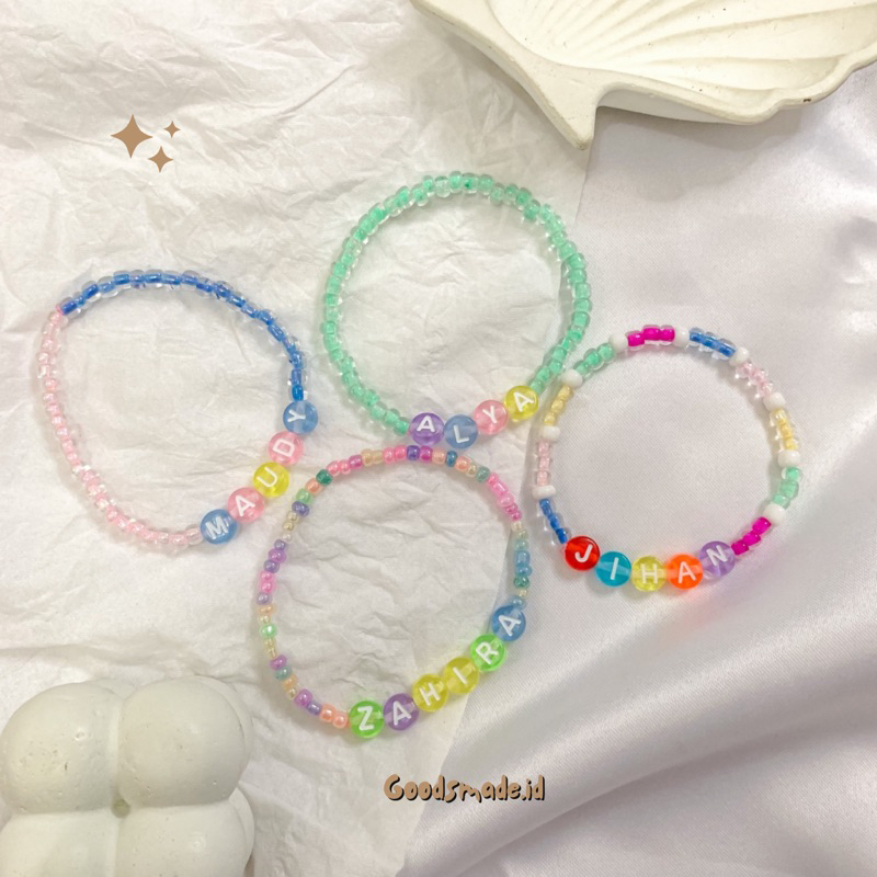 Gelang manik mix bening pastel ( custom nama )