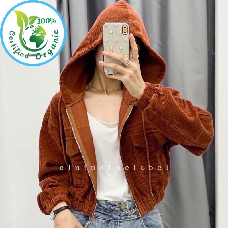 Jacket Crop Hoodie Wanita Corduroy Full Cotton | Jaket Wanita | Jaket Crop Wanita