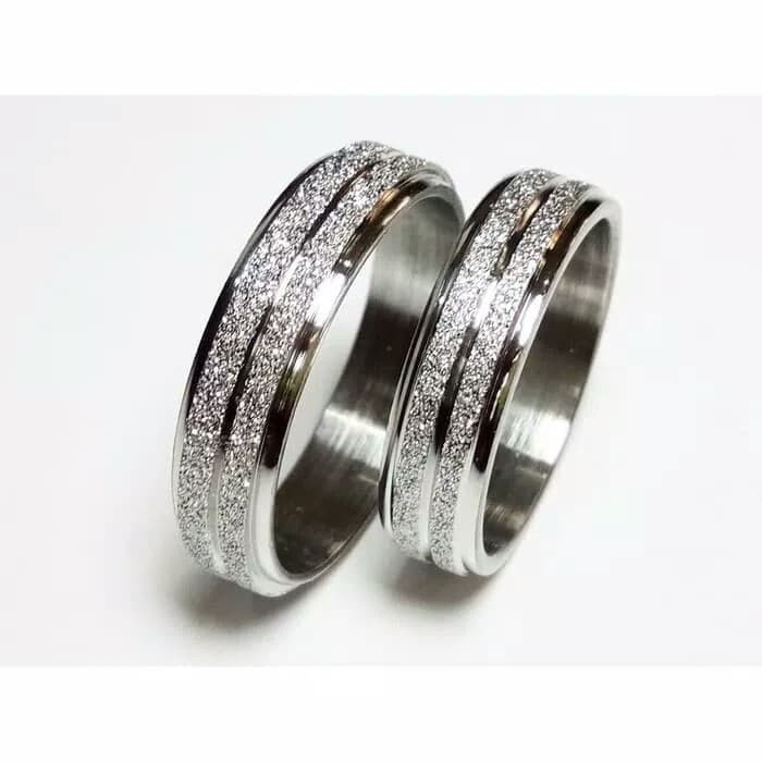 Cincin couple titanium Pasir 2list &amp; Rata POLOS stainless Steel silver anti karat Selamanya Fashion Ring style