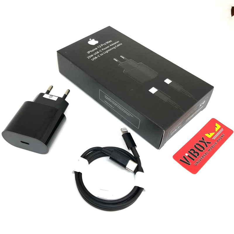 grosir smoll charger iph12promax 25w BLACK for lighting adaptor + kabel set lengkap plug &amp; play charging full 100%