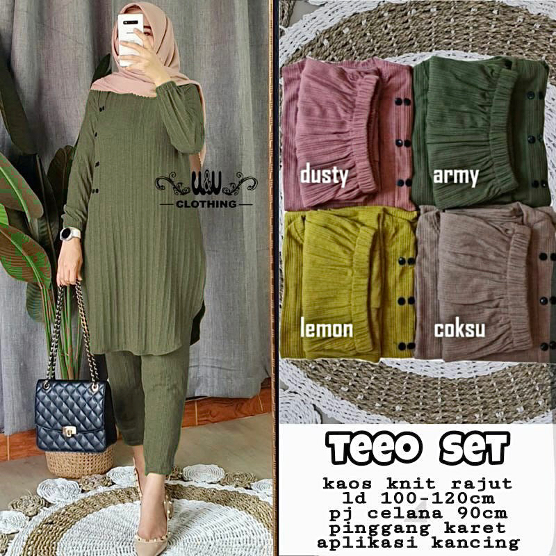 Teeo Set - SetCel Kaos Knit Rajut Terbaru Setelan Wanita / 535-7182