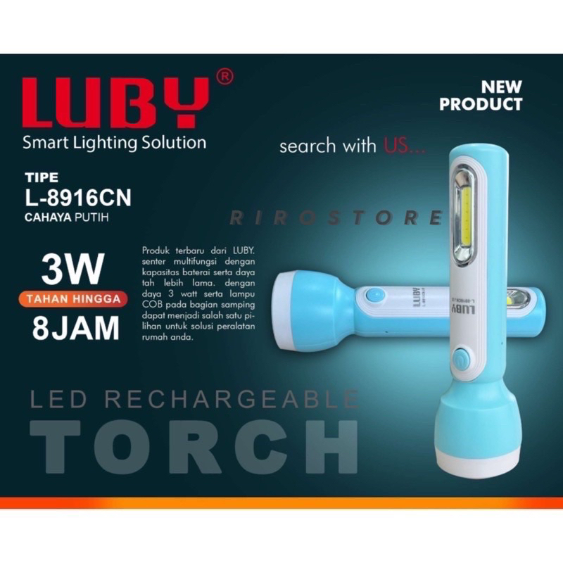 Senter Cas LED Luby L-8916CN 3watt Tahan 8 Jam