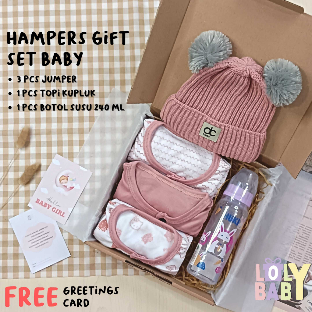 Hampers Baby Gift Set ( 22 cm ) 3 Pcs Jumper Bayi 1 Pcs Botol Susu 240 ML 1 Pcs Topi Kupluk Rajut LOLY BABY